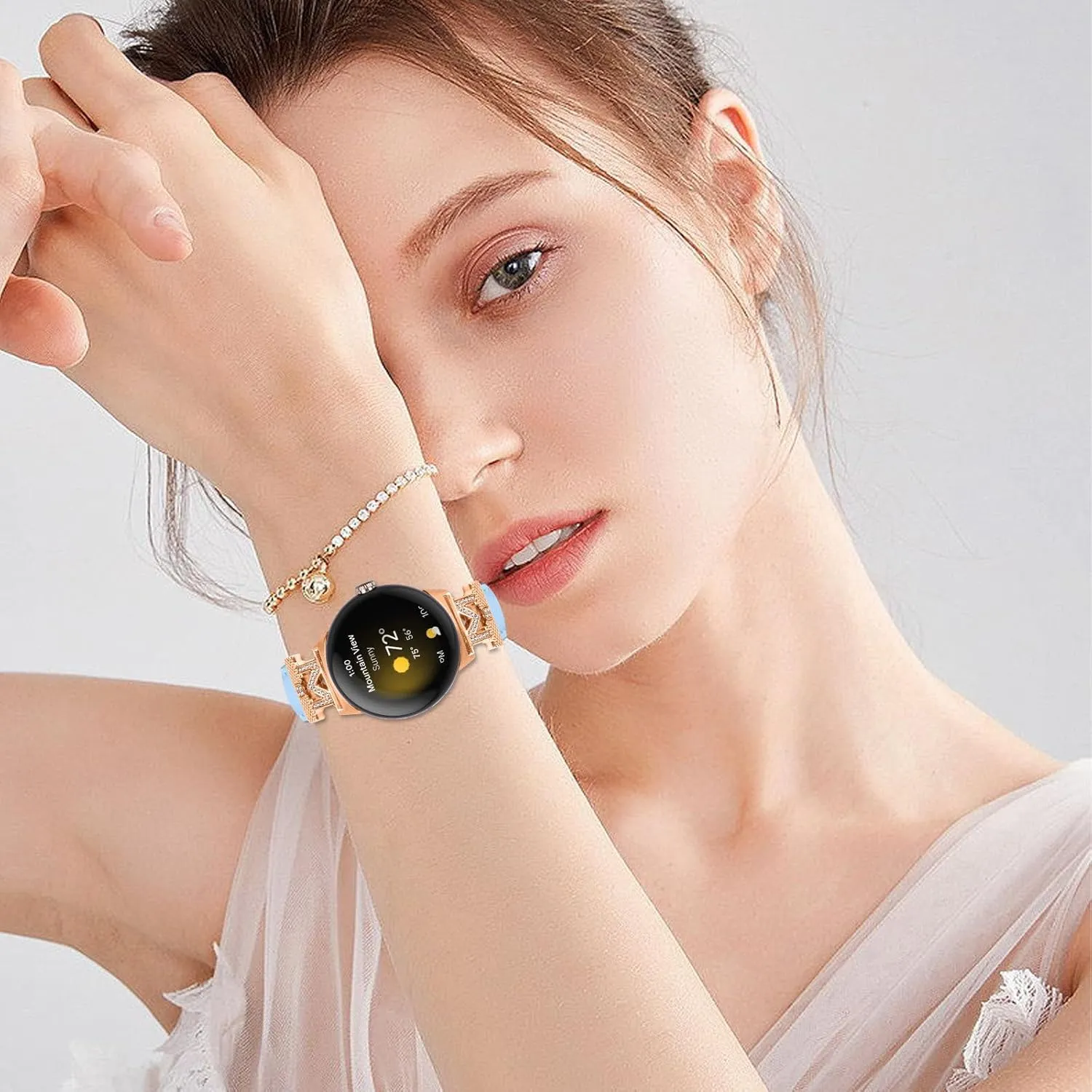 Buckle for Google Pixel watch 2022 /Google Pixel 2 watch 2023 Watchband Compatible With Google Pixel,Adjustable Genuine Leather cohesive Wrist Strap with Metal 