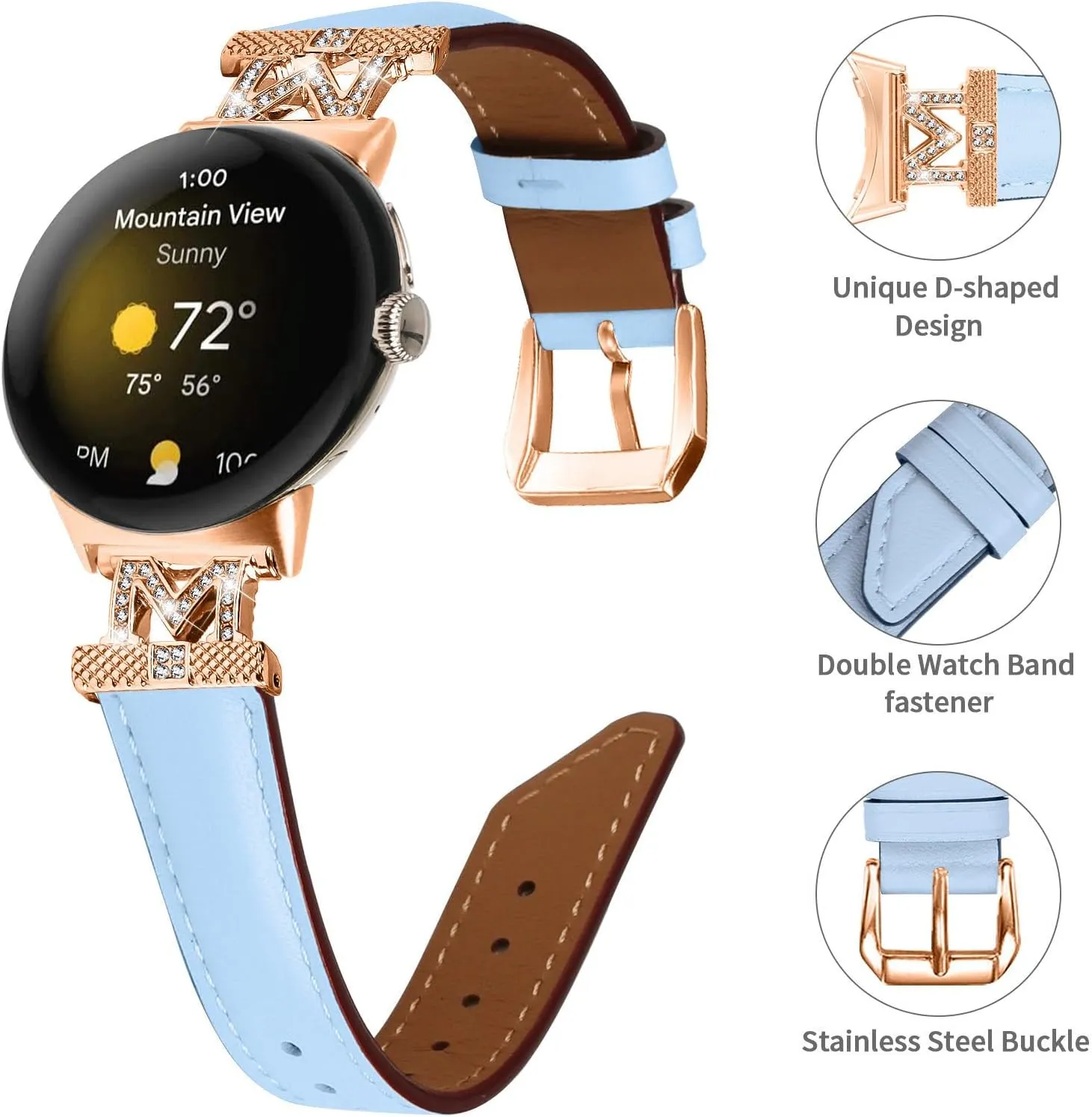 Buckle for Google Pixel watch 2022 /Google Pixel 2 watch 2023 Watchband Compatible With Google Pixel,Adjustable Genuine Leather cohesive Wrist Strap with Metal 