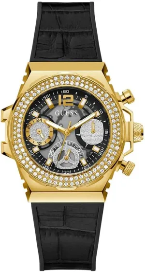 buddy comprehensive Tone Case GUESS Ladies 36mm Watch - Black Strap Black Dial Gold 