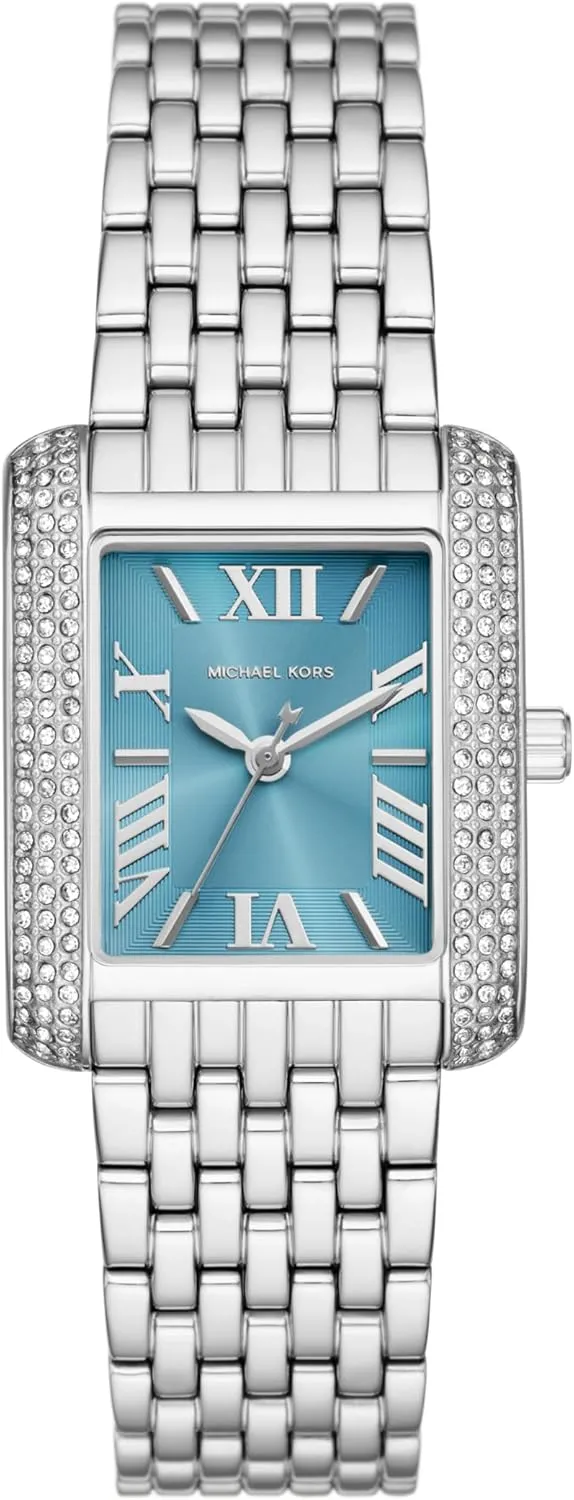 buildup manifestation climatic runway morale standard or Leather Band Michael Kors Emery Women's Watch, Rectangular Stainless Steel Watch for Women with Steel 