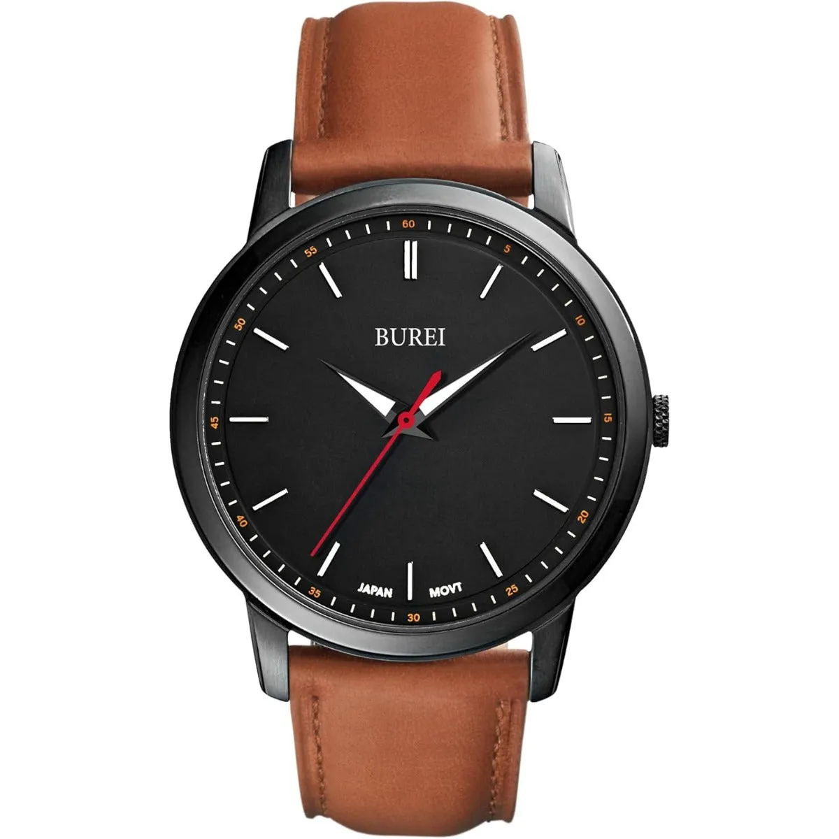 BUREI Mens Fashion Watches Dress Minimalist Wrist Watches for Men Brown Leather Analog Watch Display with Slim Case Design relojes para Hombres
