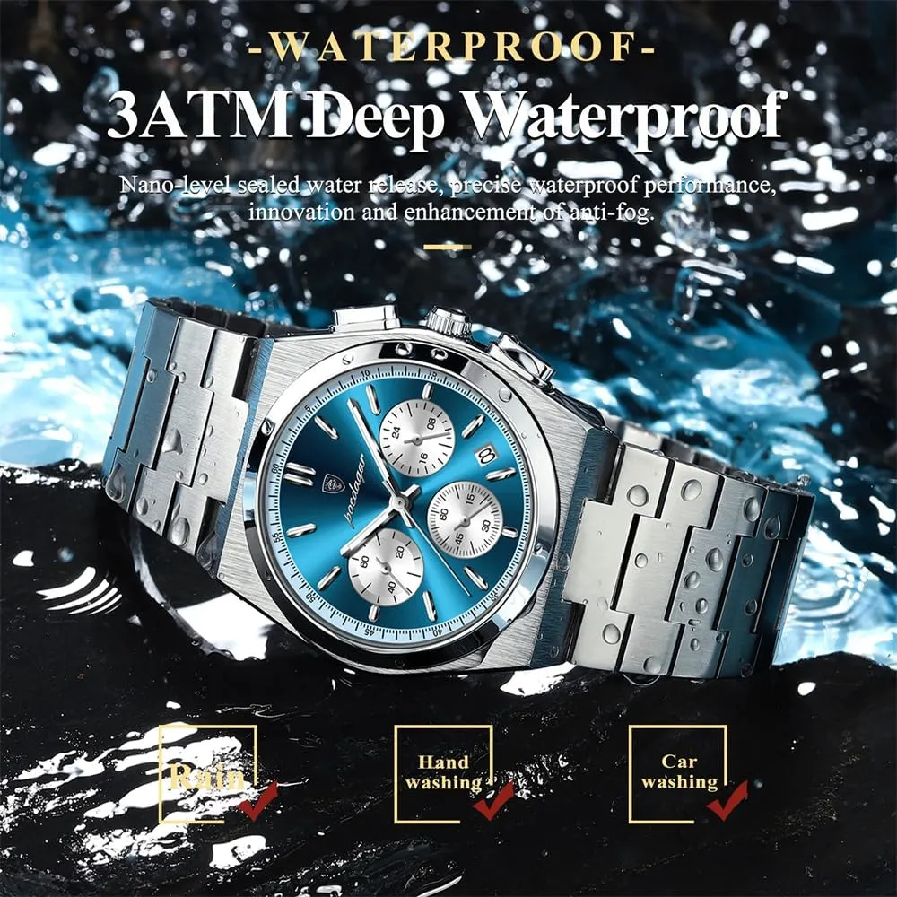 Business Fashion mound Stainless Steel Watches Man Quartz Watch Sport Watch for Men's Waterproof Luminous Date Chronograph 