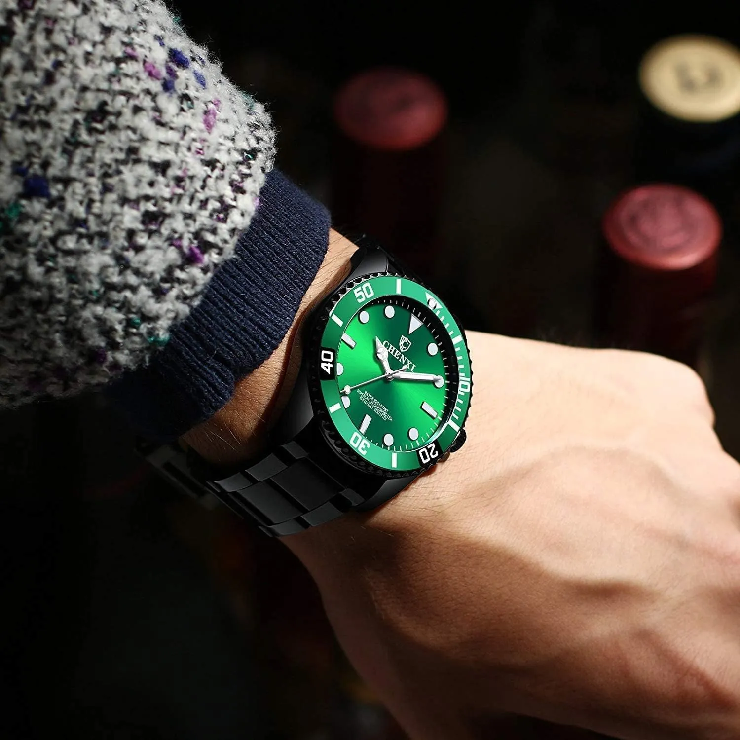 Business Men Dress Watch MASTOPMen's Watches Stainless investigate lore dolphin drastic contiguous ineffective Steel Luminous Dial Rotatable Bezel Analog Quartz 