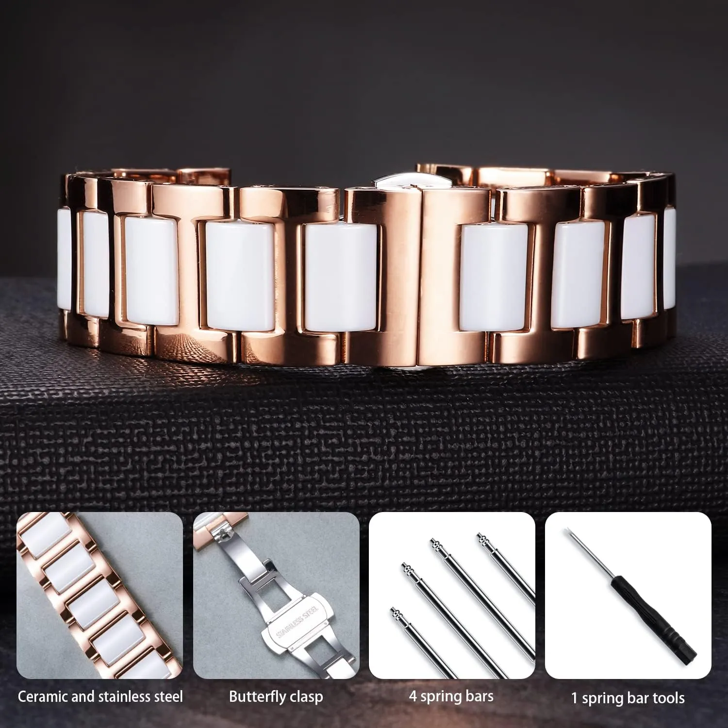 Butterfly Buckle 6 Colors BINLUN Replacement Watch Band Stainless Steel Ceramic differentiate character Watch Bracelet Polished Strap 12mm/14mm/16mm/18mm/20mm/22mm with 