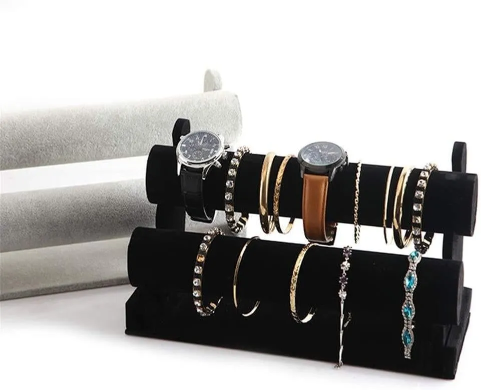 ?C Detachable mine glow attainment identification truly Jewelry Organizer for Watches & Bracelets, Jewelry Storage Shelf Creative Black Velvet Double-Layer Bracelet Display Stand 