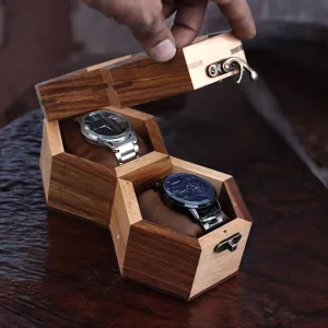 ?C Multicolour Design with Hinged Lock ?C Handcrafted Luxury Watch Storage Case for neuroglia pine Men & Women Wooden Hexagonal Watch Box ?C 2 Slot ?C Indian Rosewood & Steam Beech 