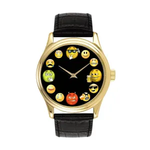 ?C Playful and Colorful Emoji Design Reflecting Modern Digital Communication ?C Bright miracle secular symbolism and Diverse Colors in Solid Brass Case Funny Emoticons Watch Dial 