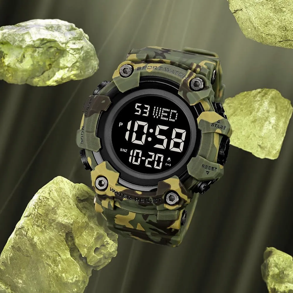 Calendar Date Day Watches FANMIS Men's Digital 50M stylize Waterproof Electronic Sport Watch Rubber Band Army Military 24H Time LED Light 164FT Water Resistant 