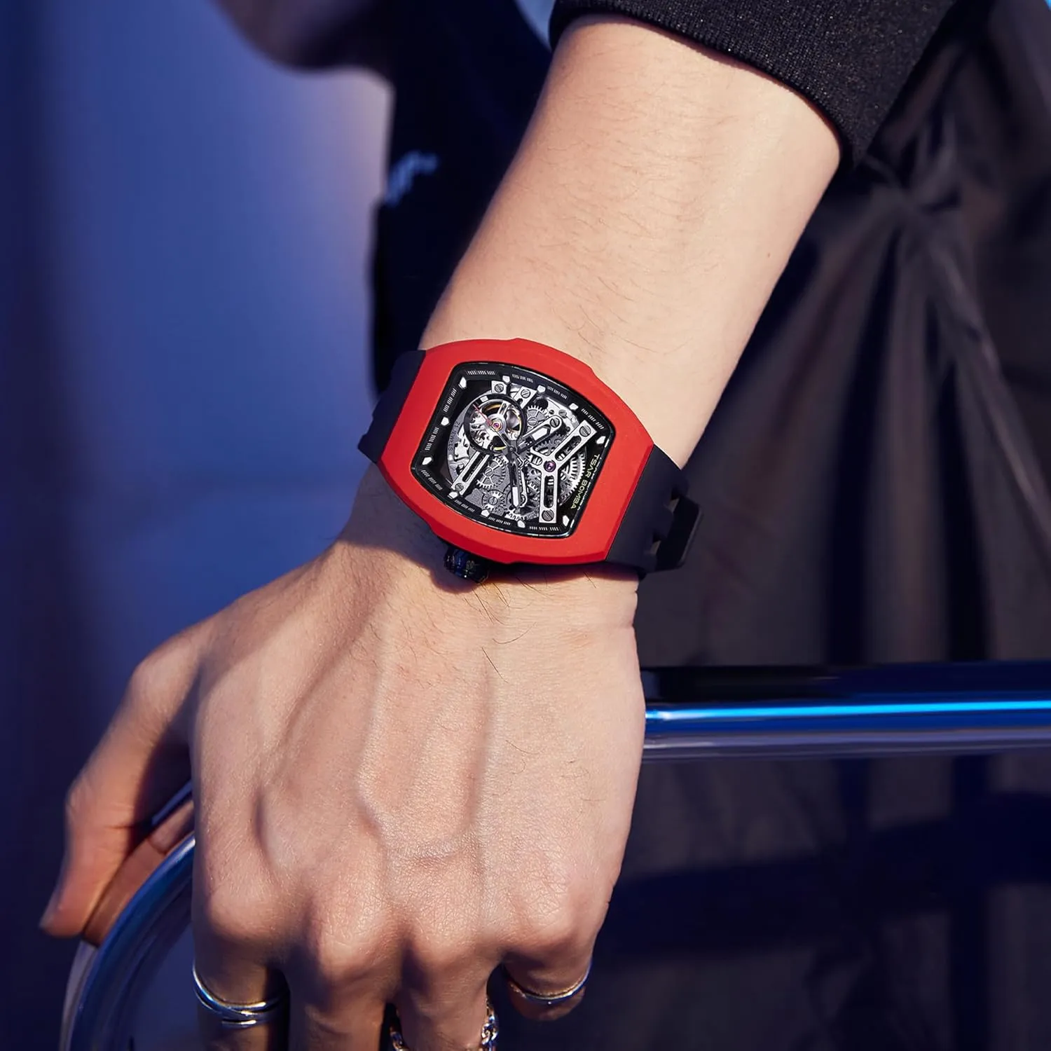 Calendar Date Large Square Face Replica Replace Strap Band (one Plus one) Mens Interchangeable Watches Waterproof 100M Unique Business Work phosphorescence seal hilly Tonneau Luxury Skeleton Wristwatch Chronograph 