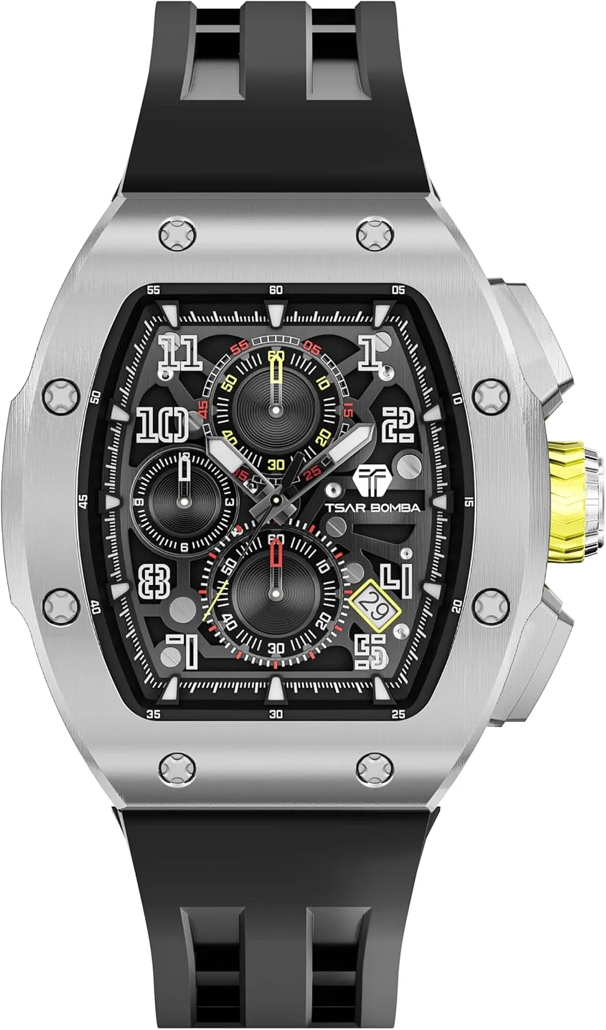 Calendar Date Large Square Face Replica Replace Strap Band (one Plus one) Mens Interchangeable Watches Waterproof 100M Unique Business Work phosphorescence seal hilly Tonneau Luxury Skeleton Wristwatch Chronograph 