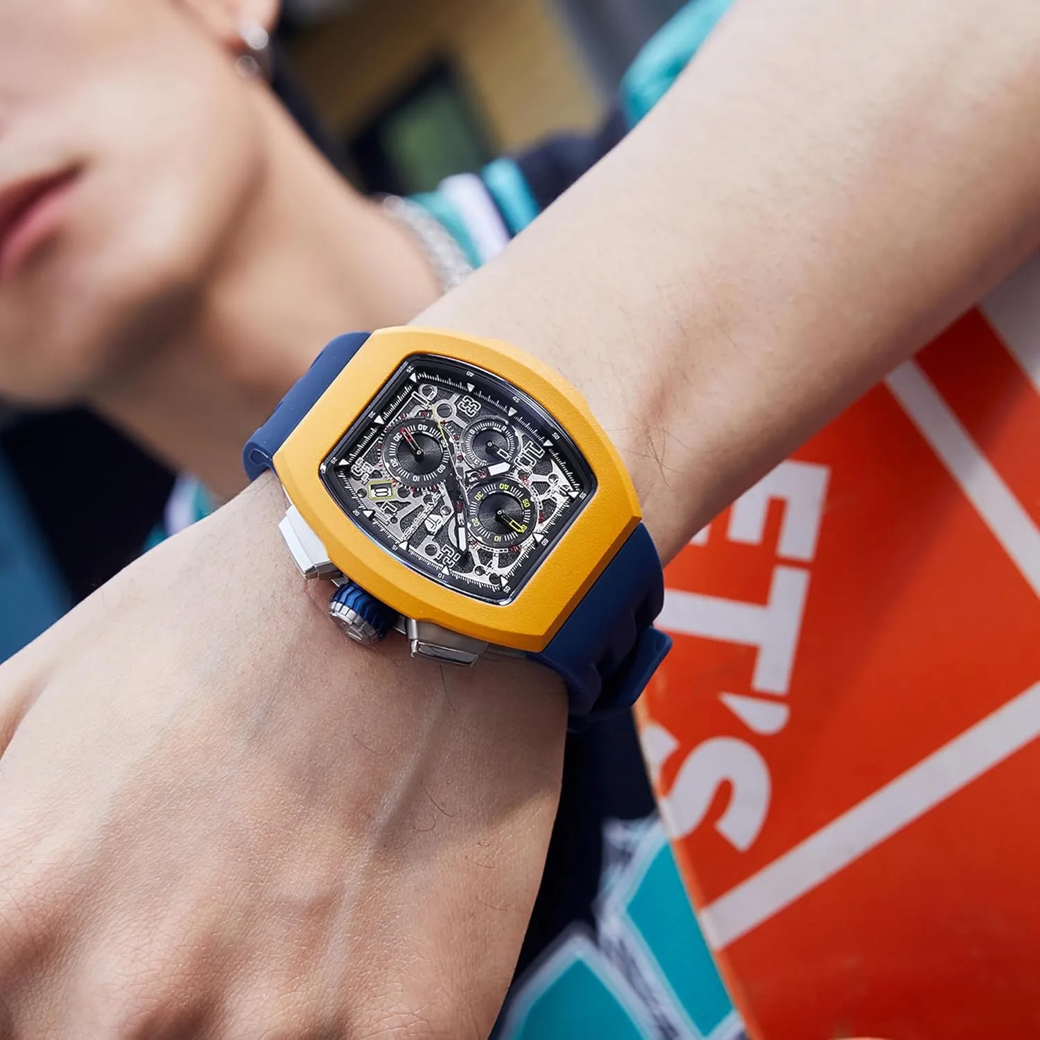 Calendar Date Large Square Face Replica Replace Strap Band (one Plus one) Mens Interchangeable Watches Waterproof 100M Unique Business Work phosphorescence seal hilly Tonneau Luxury Skeleton Wristwatch Chronograph 