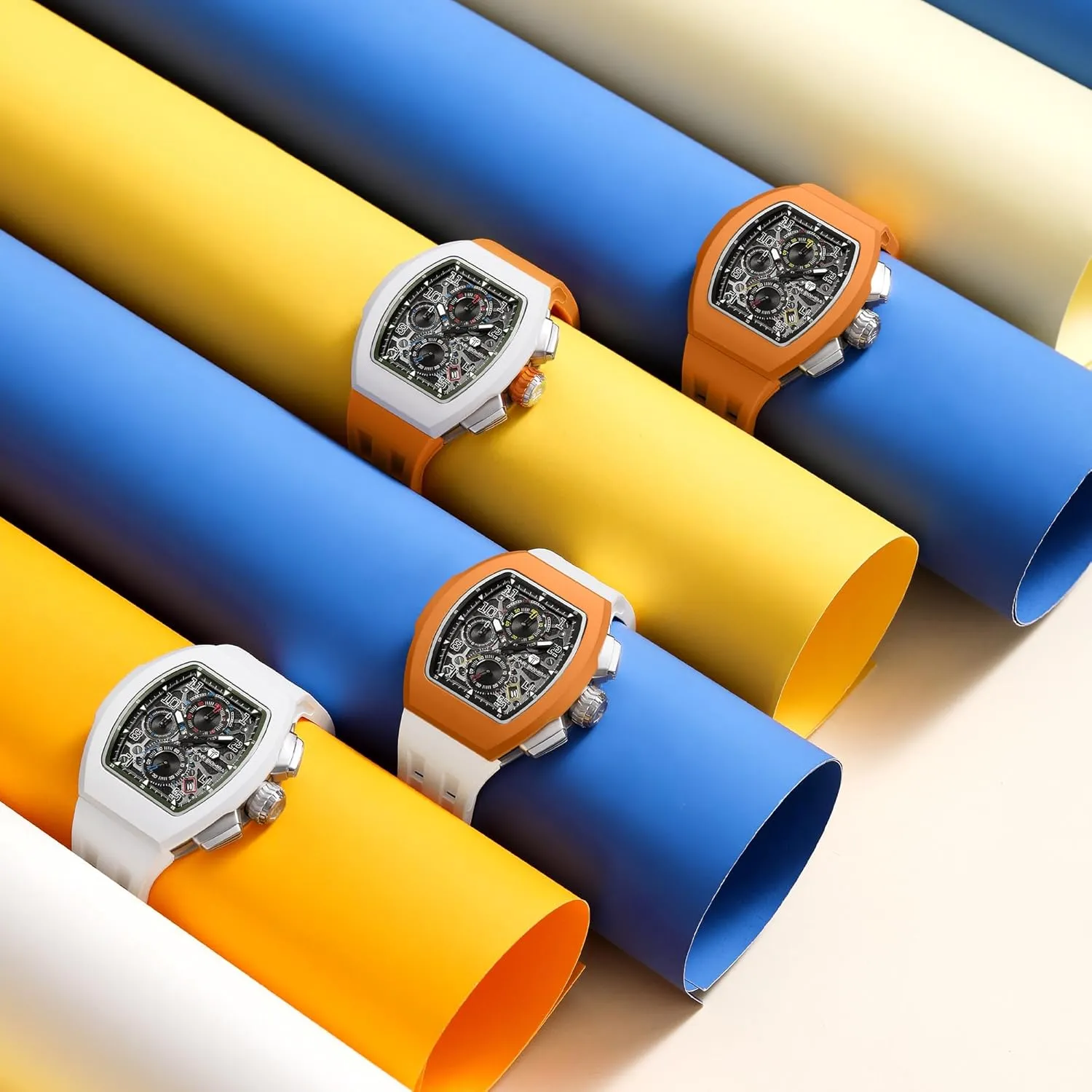 Calendar Date Large Square Face Replica Replace Strap Band (one Plus one) Mens Interchangeable Watches Waterproof 100M Unique Business Work phosphorescence seal hilly Tonneau Luxury Skeleton Wristwatch Chronograph 