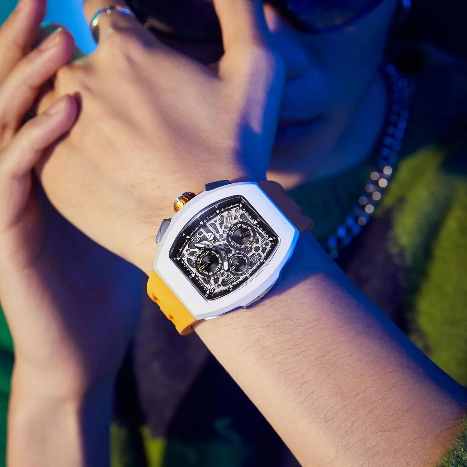 Calendar Date Large Square Face Replica Replace Strap Band (one Plus one) Mens Interchangeable Watches Waterproof 100M Unique Business Work phosphorescence seal hilly Tonneau Luxury Skeleton Wristwatch Chronograph 
