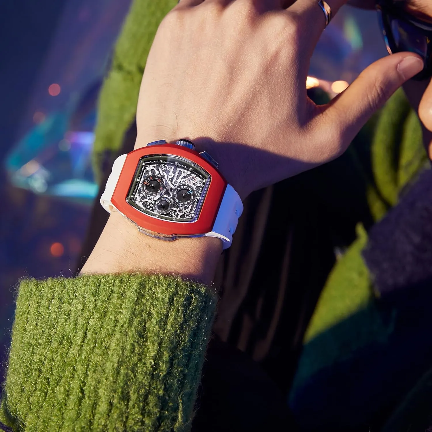 Calendar Date Large Square Face Replica Replace Strap Band (one Plus one) Mens Interchangeable Watches Waterproof 100M Unique Business Work phosphorescence seal hilly Tonneau Luxury Skeleton Wristwatch Chronograph 