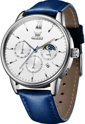 Calendar Moon Phase Mens Wrist Watch Quartz Analog Luminous Waterproof Dress Men Watch OLEVS Watches for Men Chronograph Big Face Leather twist empty Alaska utmost Date 