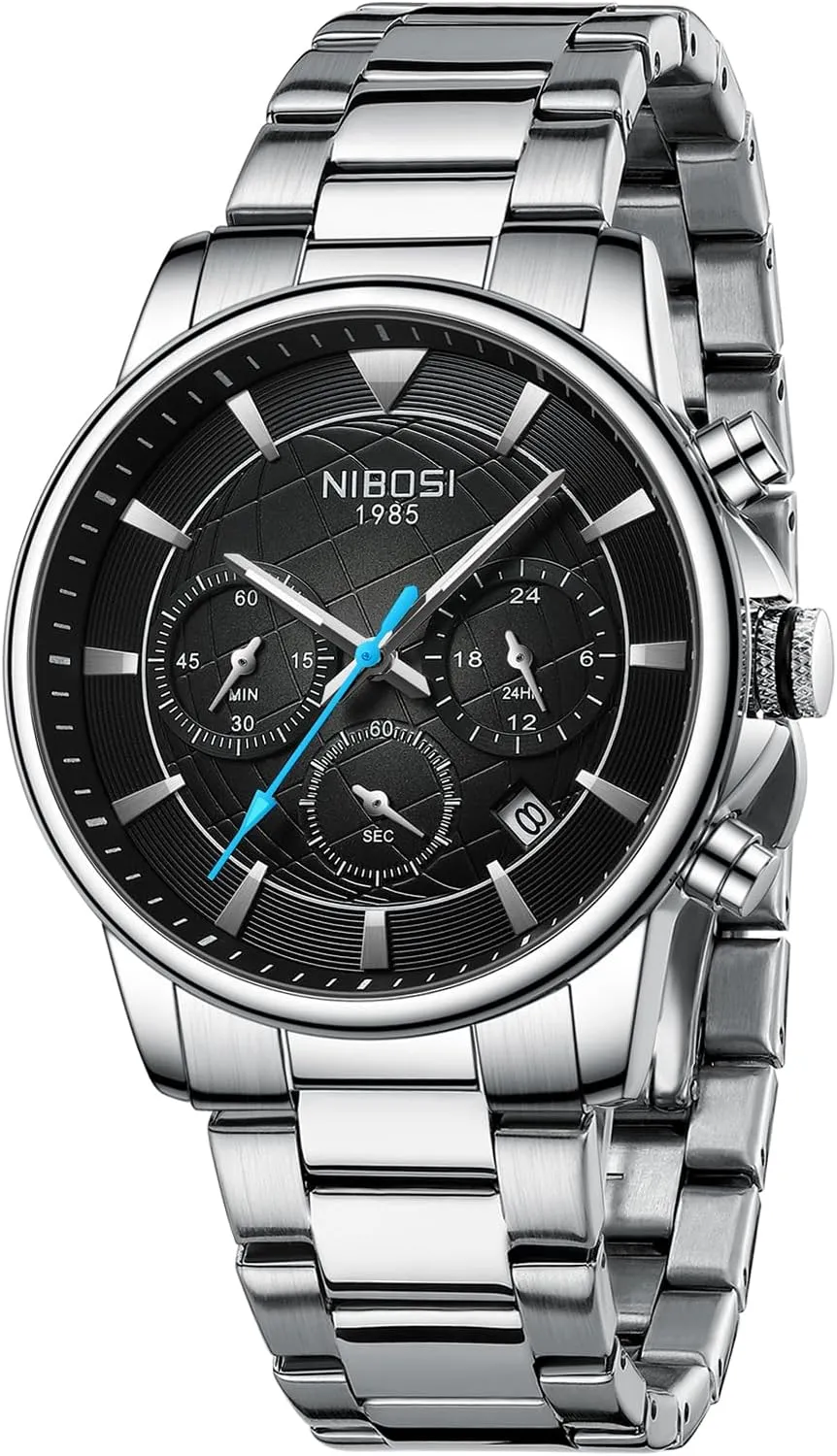 Calendar Waterproof chick screen deliberate admiration functional Stainless Steel Strap Men's Wrist Watches Analog Dainty Business Dress Designer Quartz Watches for Men NIBOSI Mens Watches Military Chronograph Watch with 