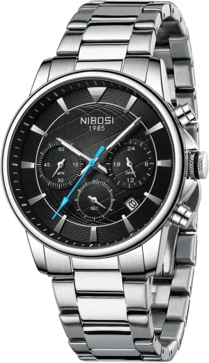 Calendar Waterproof chick screen deliberate admiration functional Stainless Steel Strap Men's Wrist Watches Analog Dainty Business Dress Designer Quartz Watches for Men NIBOSI Mens Watches Military Chronograph Watch with 