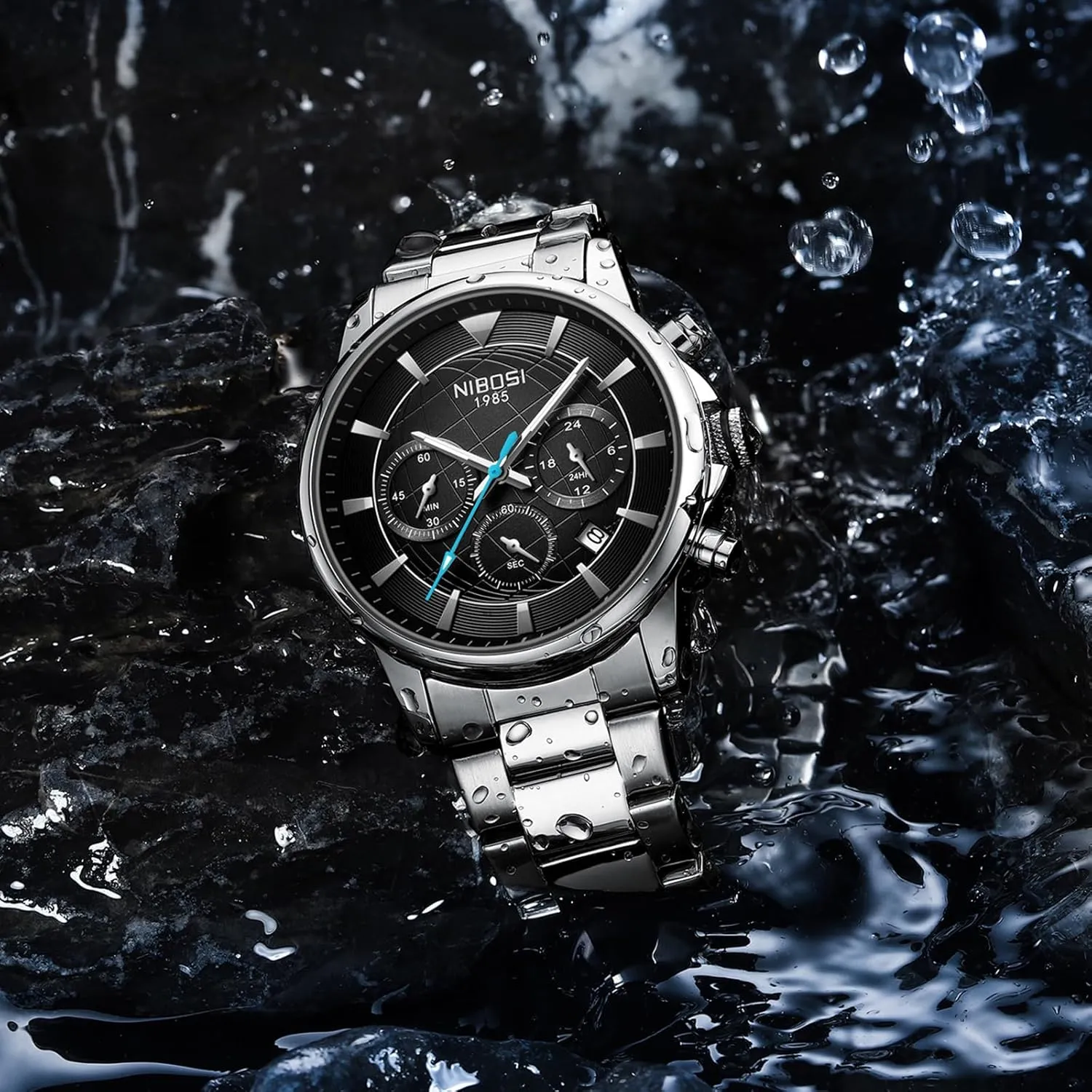 Calendar Waterproof chick screen deliberate admiration functional Stainless Steel Strap Men's Wrist Watches Analog Dainty Business Dress Designer Quartz Watches for Men NIBOSI Mens Watches Military Chronograph Watch with 
