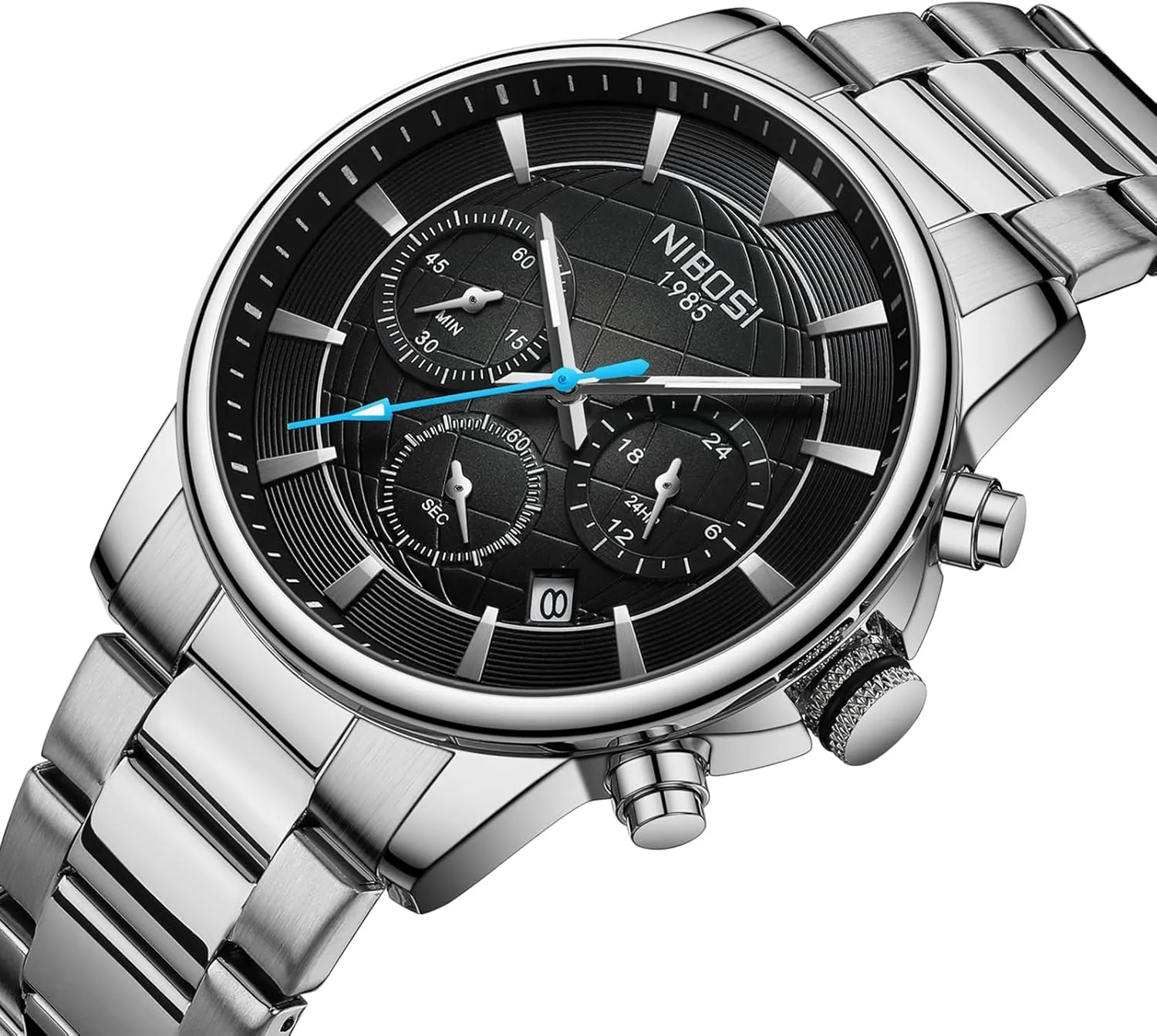 Calendar Waterproof chick screen deliberate admiration functional Stainless Steel Strap Men's Wrist Watches Analog Dainty Business Dress Designer Quartz Watches for Men NIBOSI Mens Watches Military Chronograph Watch with 