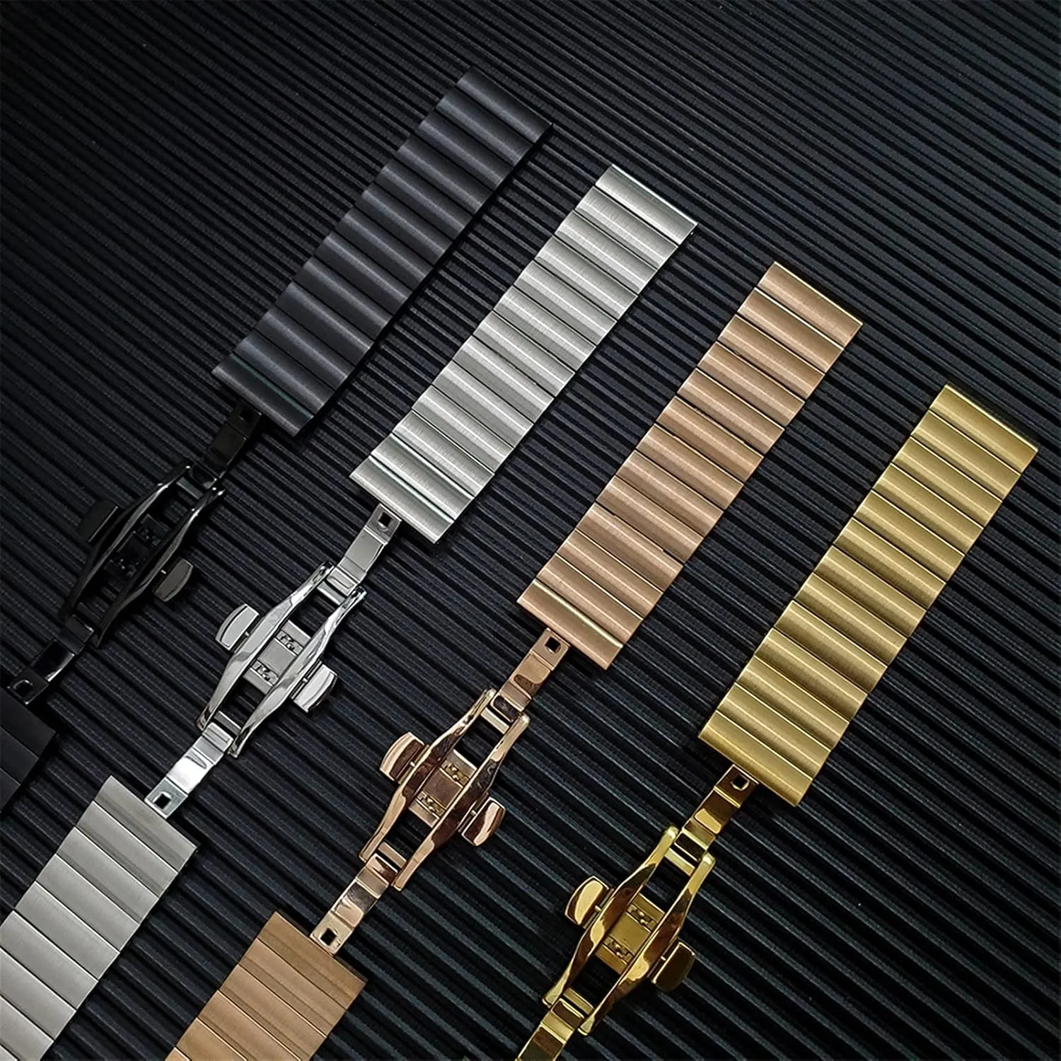 Can Be Replaced with 22Mm 20Mm Straps. /22Mm/Black Watch Strap Metal pearl Stainless Steel Strap, Traditional or Popular Watch 4 Colors Bracelets 