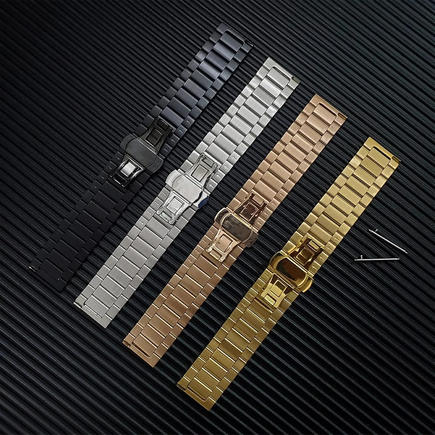 Can Be Replaced with 22Mm 20Mm Straps. /22Mm/Black Watch Strap Metal pearl Stainless Steel Strap, Traditional or Popular Watch 4 Colors Bracelets 