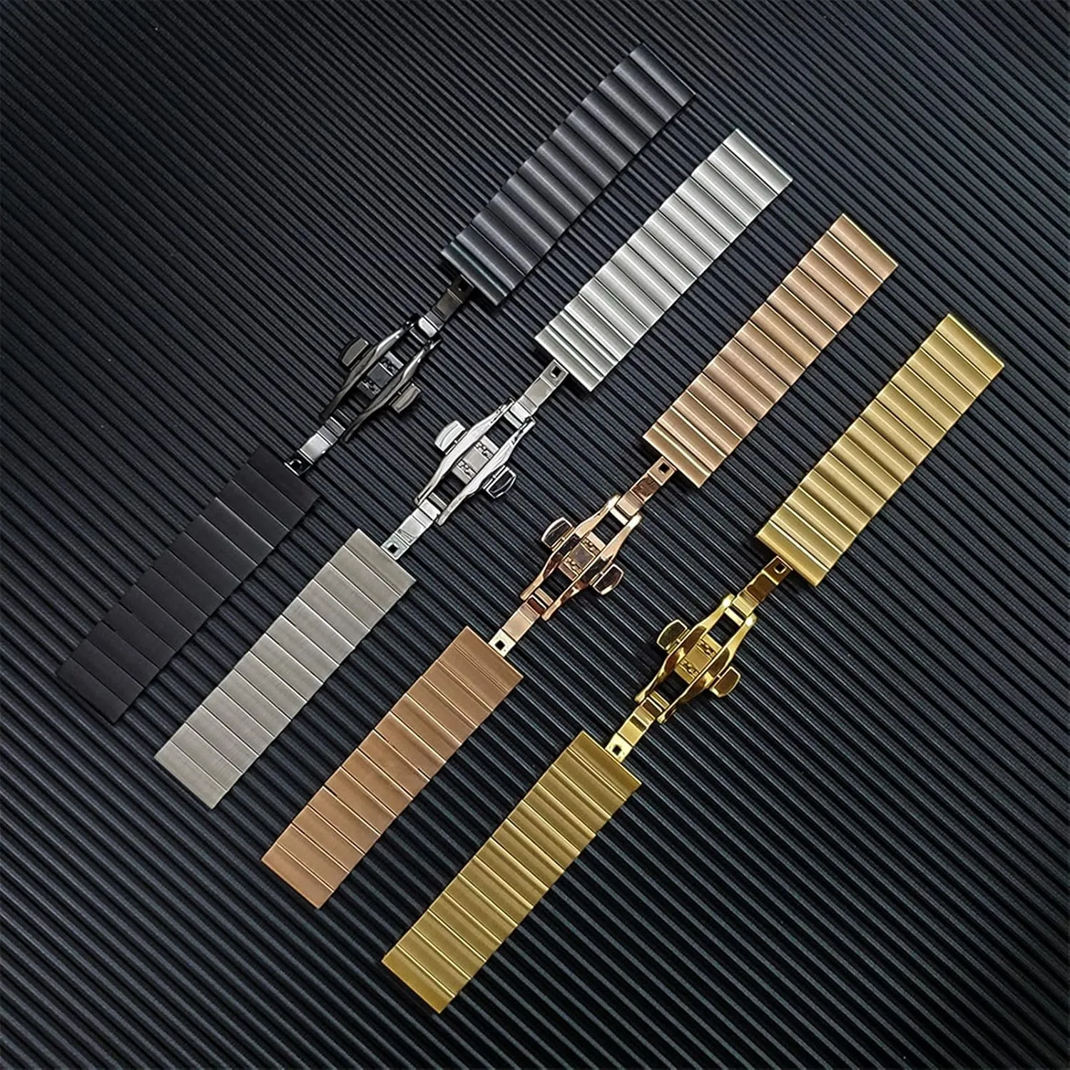 Can Be Replaced with 22Mm 20Mm Straps. /22Mm/Black Watch Strap Metal pearl Stainless Steel Strap, Traditional or Popular Watch 4 Colors Bracelets 