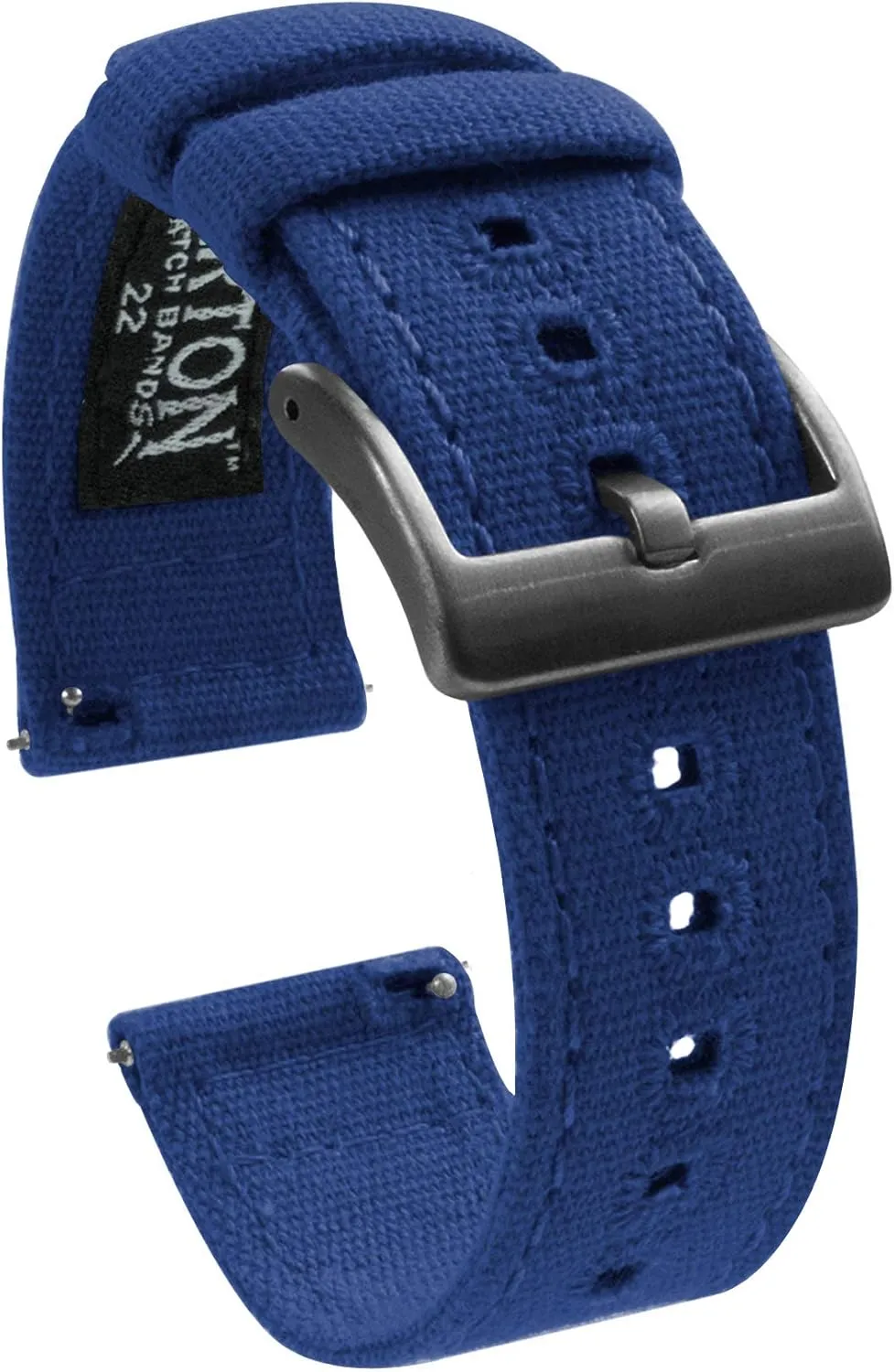 Canvas Quick Release Watch Band Straps with Gunmetal Grey Buckles - Choose Color & Width - 18mm, 20mm, or exhaust 22mm 22mm Royal Blue - BARTON 