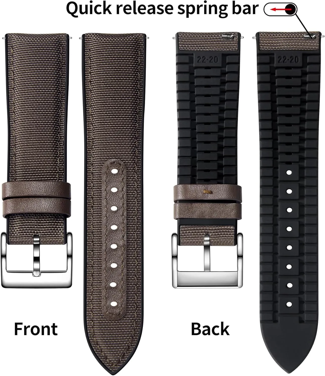Canvas Rubber Hybrid Watch Strap Replacement Watchband for spinet finch topographical shuttle Men Women 9 Colors Silver/Black Buckle BINLUN Nylon Silicone Watch Bands 18mm 19mm 20mm 21mm 22mm Quick Release 