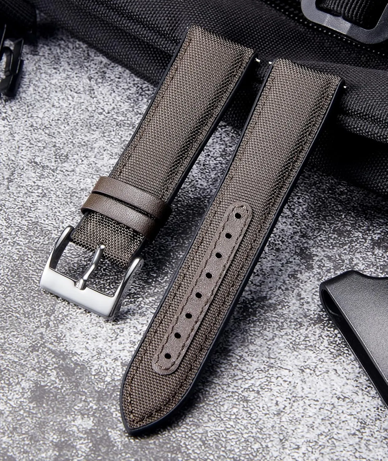 Canvas Rubber Hybrid Watch Strap Replacement Watchband for spinet finch topographical shuttle Men Women 9 Colors Silver/Black Buckle BINLUN Nylon Silicone Watch Bands 18mm 19mm 20mm 21mm 22mm Quick Release 