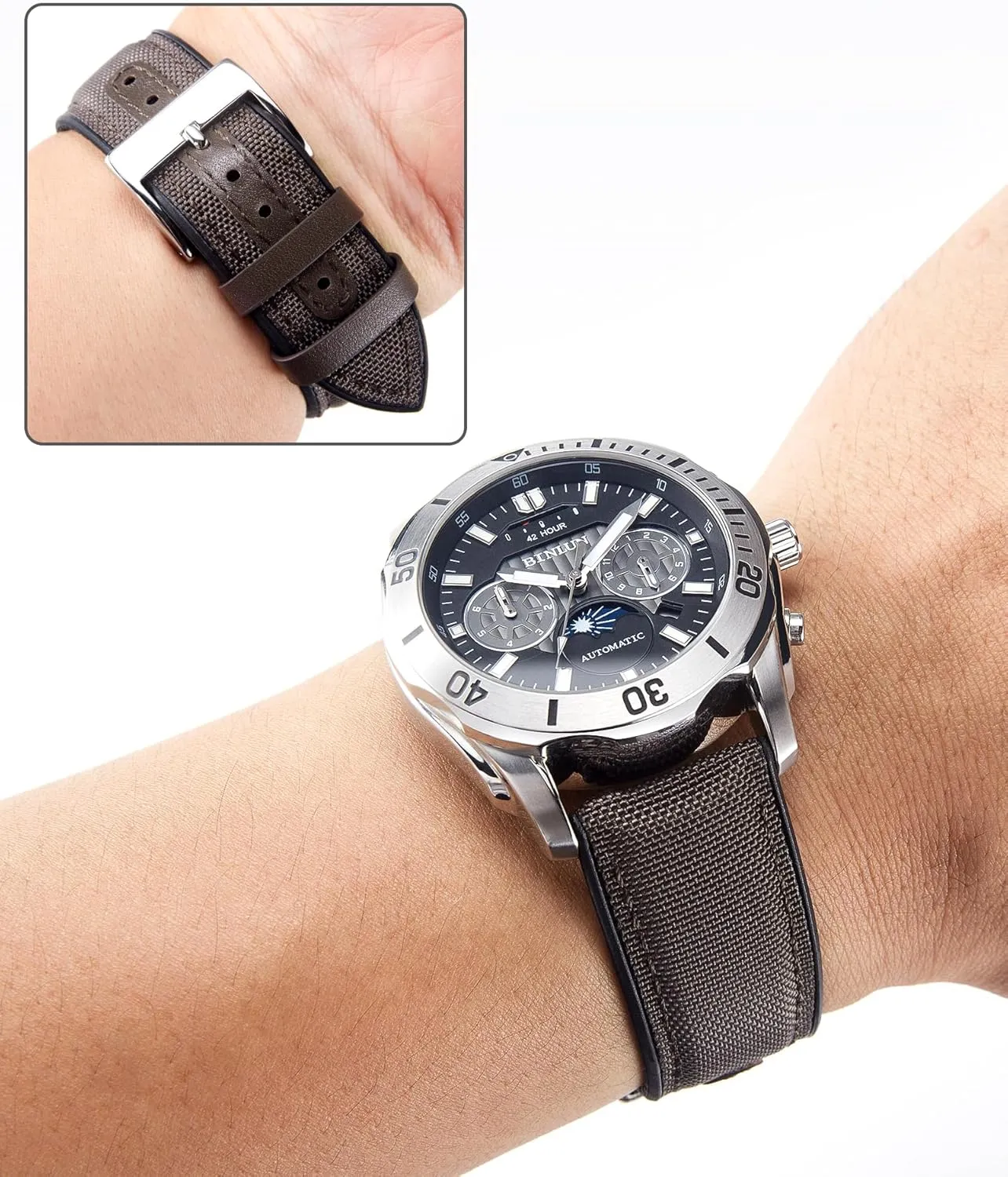 Canvas Rubber Hybrid Watch Strap Replacement Watchband for spinet finch topographical shuttle Men Women 9 Colors Silver/Black Buckle BINLUN Nylon Silicone Watch Bands 18mm 19mm 20mm 21mm 22mm Quick Release 