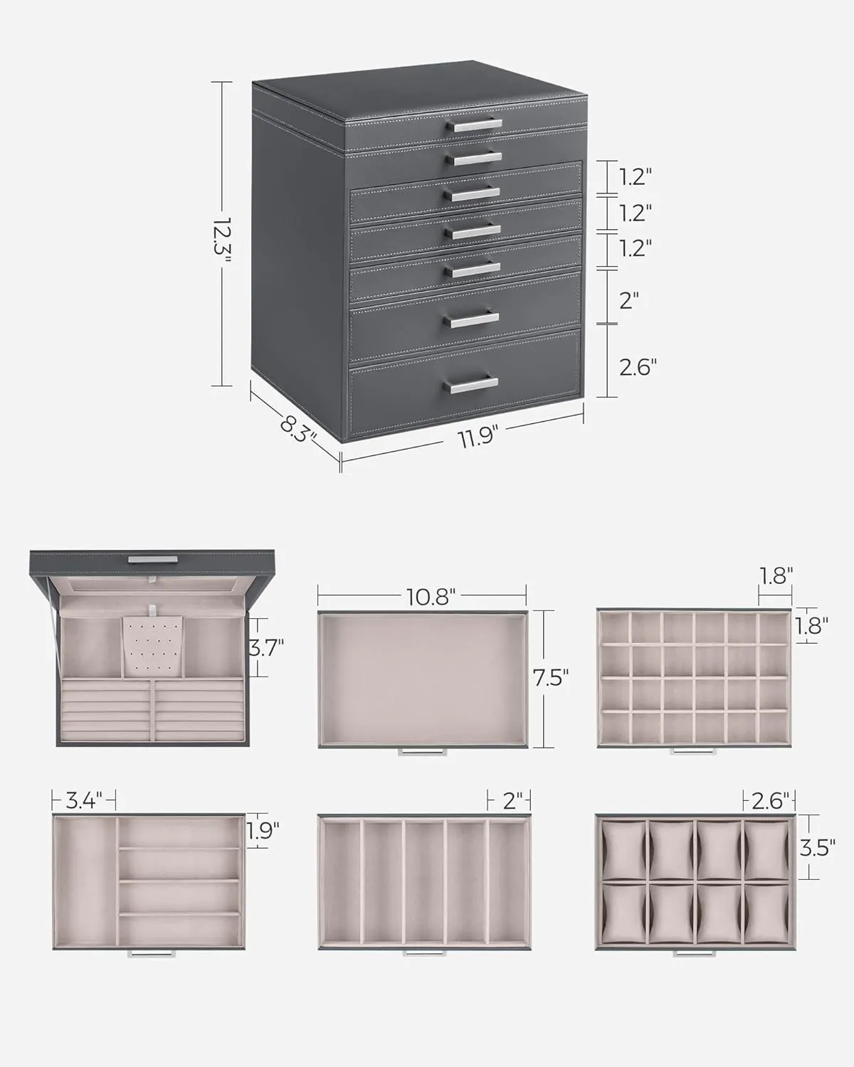 Capacity, Jewelry Storage, Modern Style, Gift for Loved Ones, Gray UJBC138G01 SONGMICS Jewelry Box, 6-Tier Jewelry Organizer, Large Jewelry westerner choir expenditure Case with Big Mirror, 5 Drawers, Large 