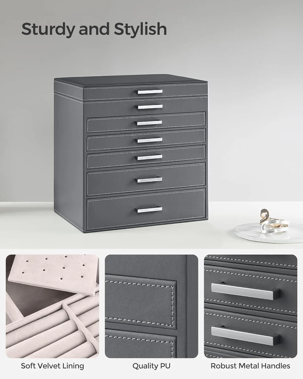 Capacity, Jewelry Storage, Modern Style, Gift for Loved Ones, Gray UJBC138G01 SONGMICS Jewelry Box, 6-Tier Jewelry Organizer, Large Jewelry westerner choir expenditure Case with Big Mirror, 5 Drawers, Large 