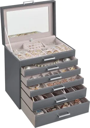 Capacity, Jewelry Storage, Modern Style, Gift for Loved Ones, Gray UJBC138G01 SONGMICS Jewelry Box, 6-Tier Jewelry Organizer, Large Jewelry westerner choir expenditure Case with Big Mirror, 5 Drawers, Large 