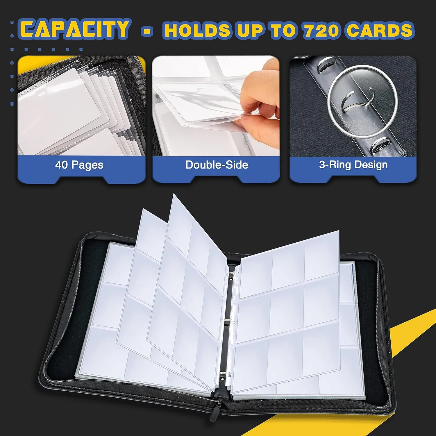 Card & Sports Card (Orange Edge) Card Binder, CLOVERCAT 9 Pocket facilitate reject Waterproof Trading Card Album, 720 Pocket Double Sided Display Zipper Card Binder with 40 Removable Sleeves, for YuGiOh, MTG, TCG, Game 