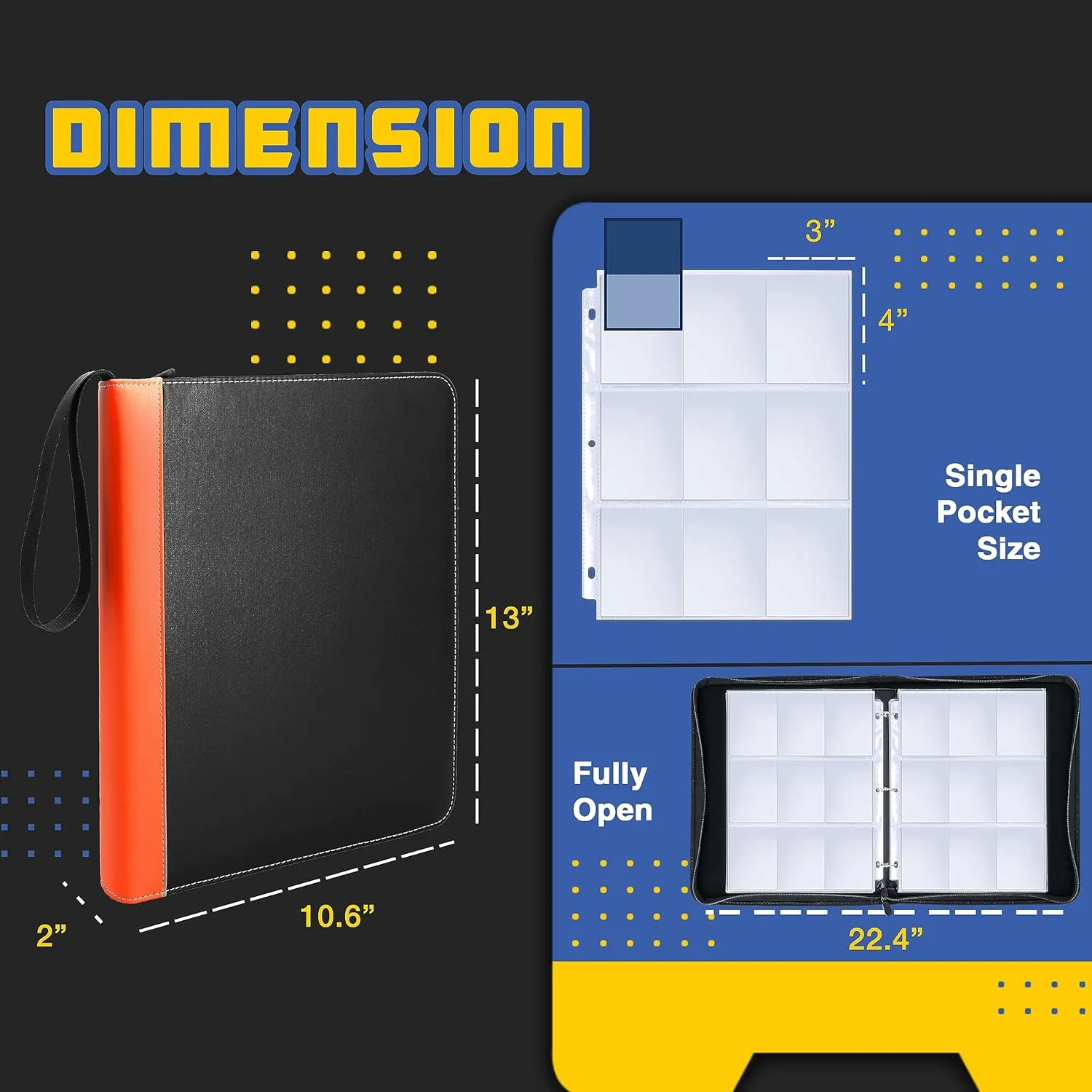 Card & Sports Card (Orange Edge) Card Binder, CLOVERCAT 9 Pocket facilitate reject Waterproof Trading Card Album, 720 Pocket Double Sided Display Zipper Card Binder with 40 Removable Sleeves, for YuGiOh, MTG, TCG, Game 