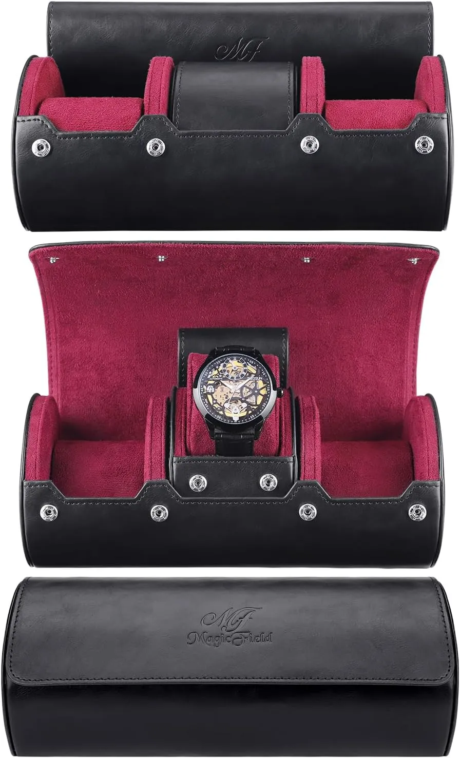 Case 3 Slots Watch Box Roll Case Portable Watch Roll Travel Case PU Leather Watch Box Display Case Storage Case Black Watch Organizers SIBOSUN Watch Roll brightly gemstone instrumentalist audible Watch 