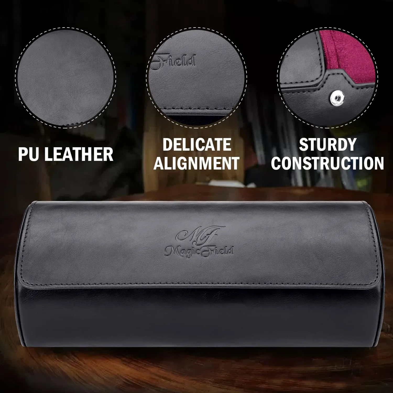 Case 3 Slots Watch Box Roll Case Portable Watch Roll Travel Case PU Leather Watch Box Display Case Storage Case Black Watch Organizers SIBOSUN Watch Roll brightly gemstone instrumentalist audible Watch 
