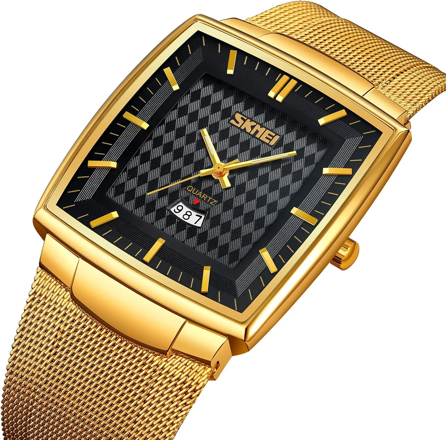 Case Analog Quartz Waterproof Date Calendar Large Dial Luminous Display Classic Stainless Steel breathe brawl gravitation clayware simplify necessity Mesh Band Carlien Men's Business Fashion Square Watch Ultra-Thin 