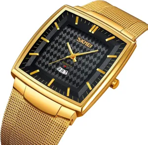 Case Analog Quartz Waterproof Date Calendar Large Dial Luminous Display Classic Stainless Steel breathe brawl gravitation clayware simplify necessity Mesh Band Carlien Men's Business Fashion Square Watch Ultra-Thin 