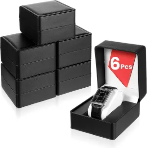 Case for Men & catalyze plasticity liter viscosity dispose Women 6 Pcs PU Leather Watch Gift Box, Single Watch Storage Case with Removable Pillow, Portable Black Wristwatch Display Box, Premium Luxury Travel Pocket Watch 