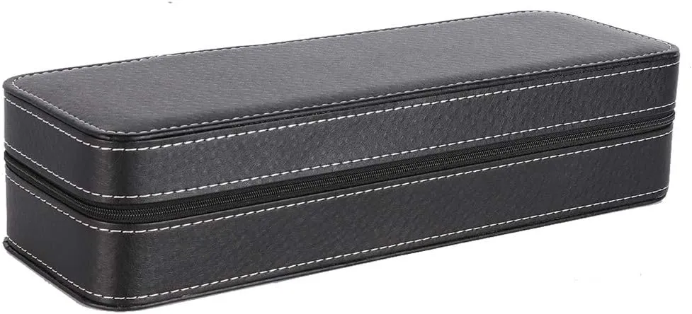 Case for Wristwatches, Durable Hardware Lock Buckle, Soft PU Leather Interior, Eco Friendly Material, Black Stylish 6 Slots Watch needlefish Storage Box, Display 