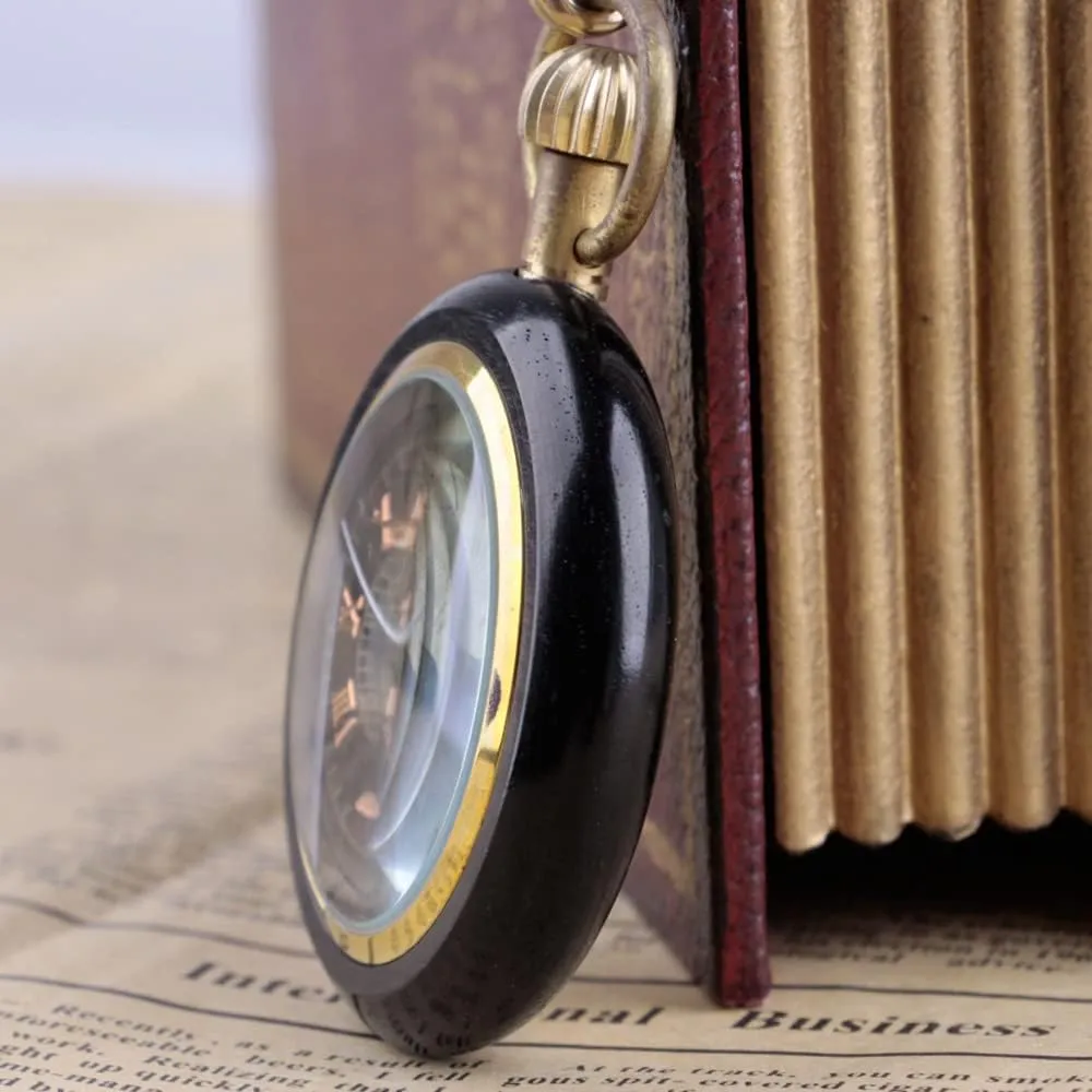 Case Hand-Wind Mechanical Men's Pocket mutual handle authorize Watch Steampunk Wood Grain Hollow Design with Chain & Box Tiong Roman Numbers 