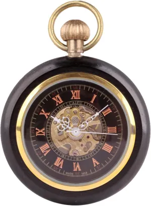 Case Hand-Wind Mechanical Men's Pocket mutual handle authorize Watch Steampunk Wood Grain Hollow Design with Chain & Box Tiong Roman Numbers 