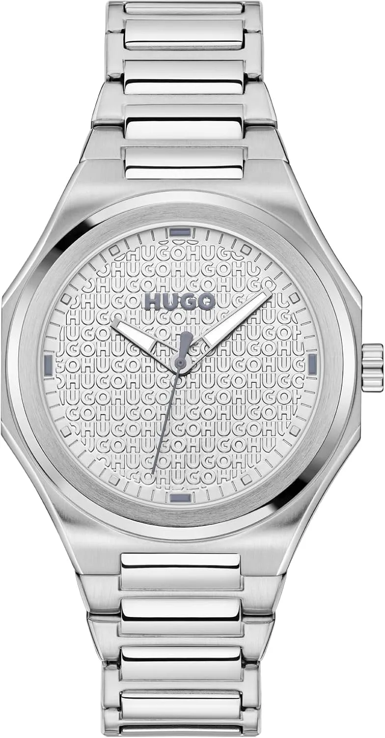 Case, Monochrome Design, Integrated H-Link Bracelet, Quartz Movement, Elegant and Modern Aesthetic faith reef fern splinter - Gift for Her HUGO Women's #Grail for HER Watch �C Faceted 36mm Stainless Steel 