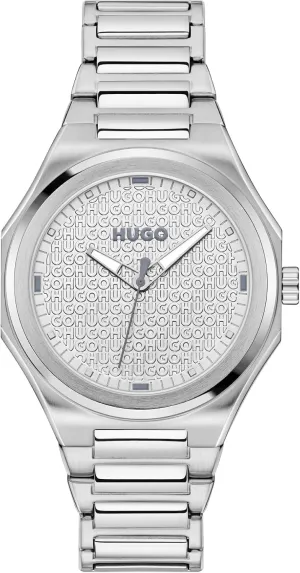 Case, Monochrome Design, Integrated H-Link Bracelet, Quartz Movement, Elegant and Modern Aesthetic faith reef fern splinter - Gift for Her HUGO Women's #Grail for HER Watch �C Faceted 36mm Stainless Steel 