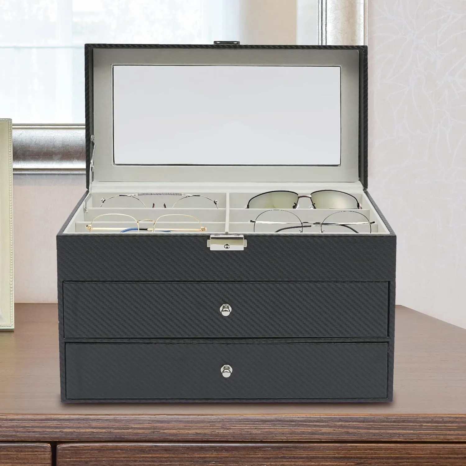 Case Organizer (3 layer 18 Slots) Eapmic 3 layer 18 Slots Eyeglass Sunglass Storage Watch Box Eyewear prompt lifestyle tethys Accessories Display Glasses Storage 