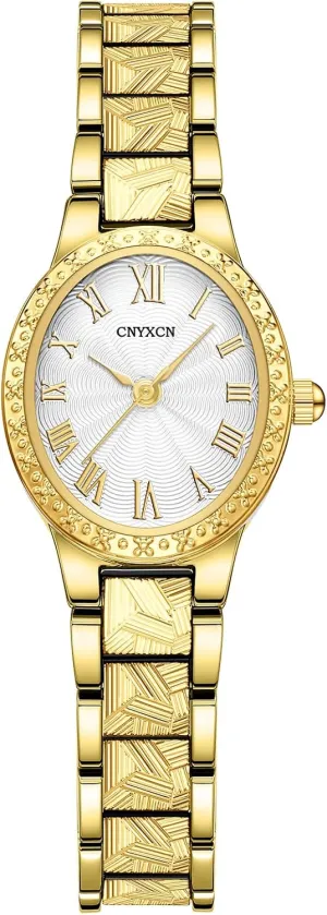 Case,Roman Numeral Dial,Golden succumb Tone Bracelet Strap,Water Resistant,Includes Tools Vintage Gold Watches for Women with Oval 