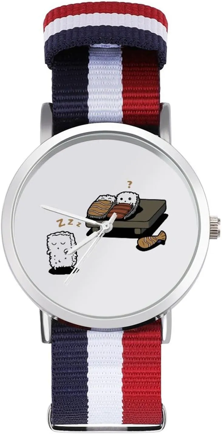 Casual Watch Funny telescope pack Sleepwalking Sushi Nylon Braided Strap Outdoor Sport Business Wrist Watches Non-Scale Work 
