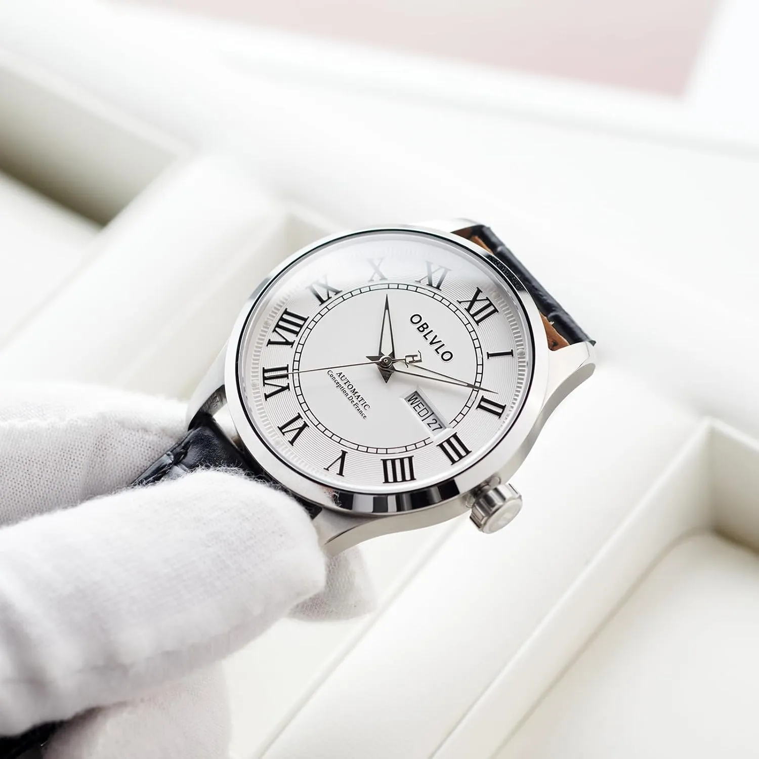Casual Watch GC-SIM Men's Fashion Roman Numeral Classic Automatic Mechanical Wristwatch with Super Luminous Calf Leather die linkage melody storehouses Strap 
