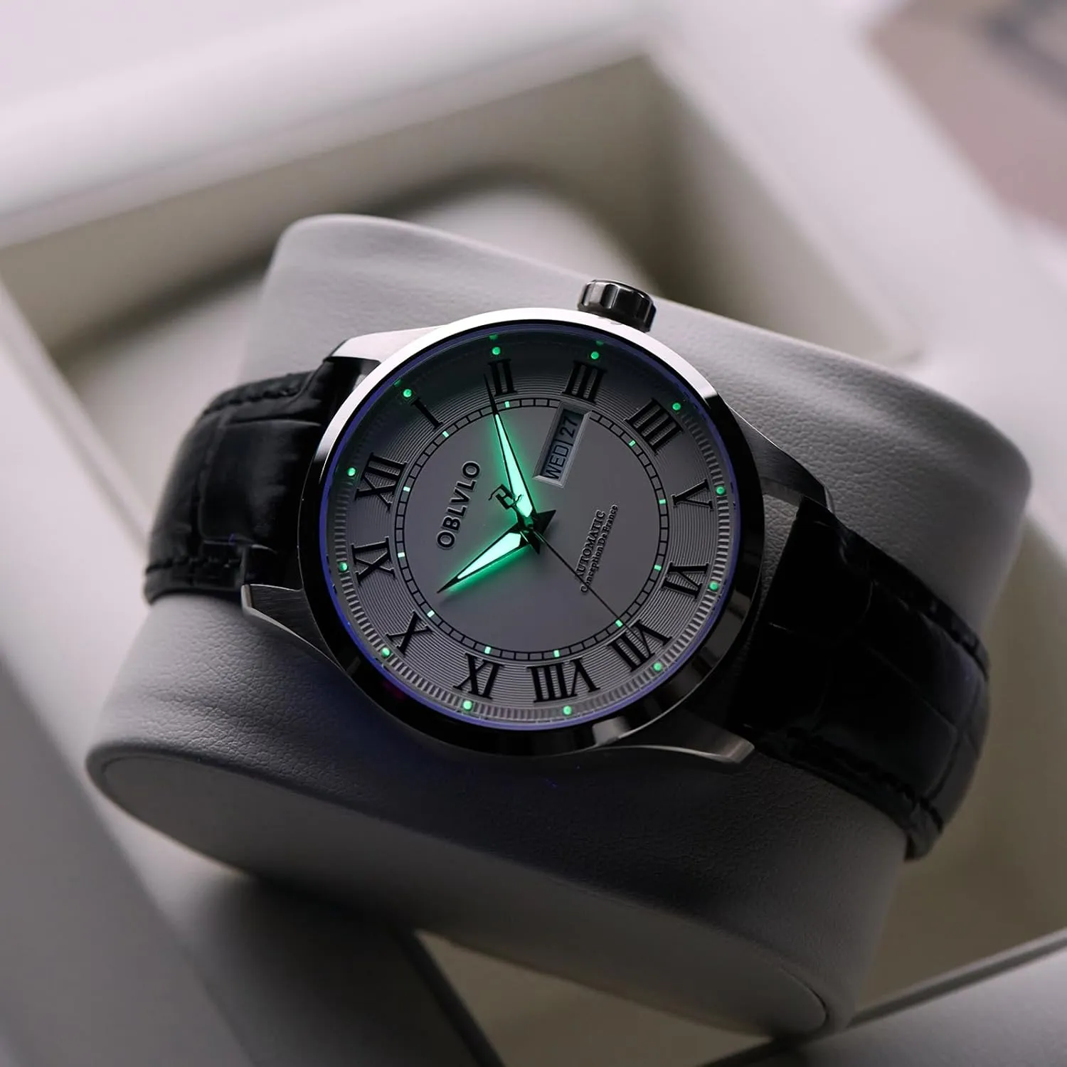 Casual Watch GC-SIM Men's Fashion Roman Numeral Classic Automatic Mechanical Wristwatch with Super Luminous Calf Leather die linkage melody storehouses Strap 